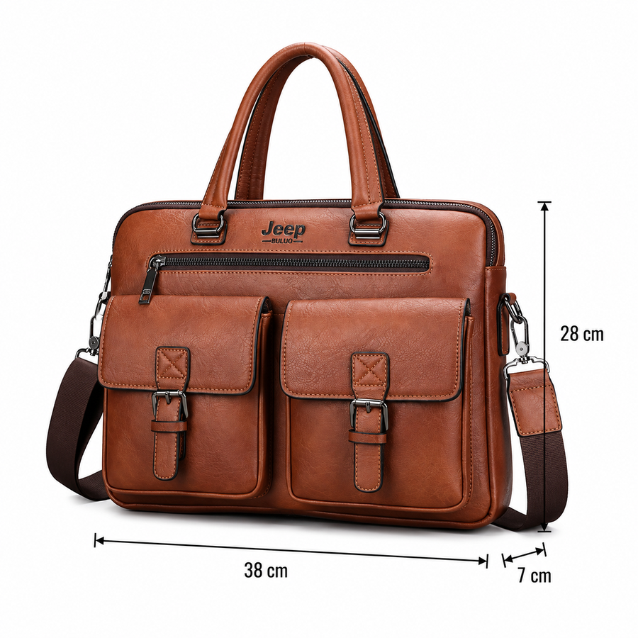 Borsa per laptop da lavoro SAMARKAND, 38x7x28 cm, pelle ecologica, marrone scuro