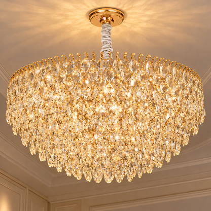 ERDENET Regalis Lampadario Cristallo, 22xE14, Diametro 80 cm, Metallo e Cristallo, Oro Lucido, Altezza Regolabile