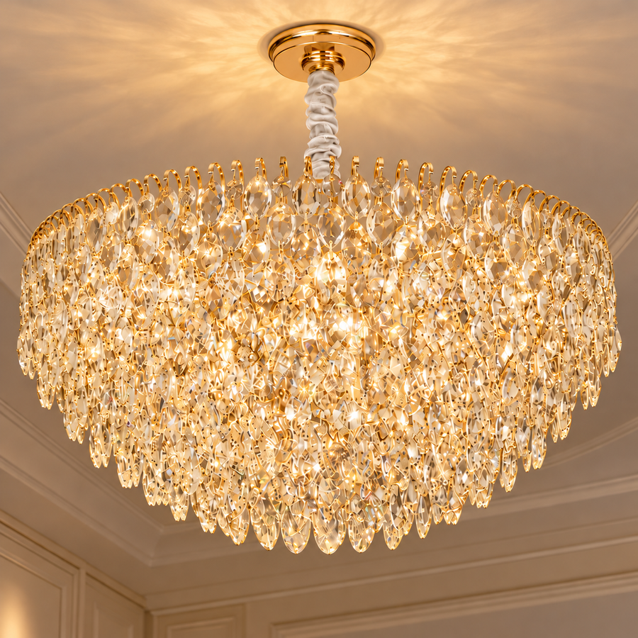 ERDENET Regalis Lampadario Cristallo, 22xE14, Diametro 80 cm, Metallo e Cristallo, Oro Lucido, Altezza Regolabile