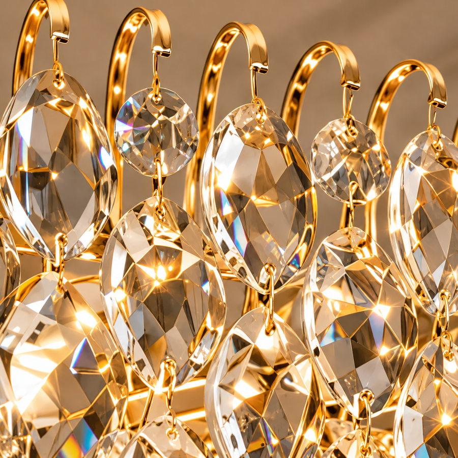 ERDENET Nobile Lampadario Cristallo, 5xE14, Diametro 40 cm, Metallo e Cristallo, Oro Lucido, Altezza Regolabile