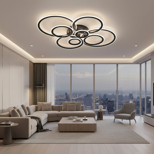 Lampadario LED con telecomando BETTY 127W, 8 Cerchi, Luce Fredda/Calda/Neutra, Dimmerabile, Nero Lampadari LED con Telecomando Titolo predefinito Alessandro Design