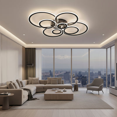 Lampadario LED con telecomando BETTY 127W, 8 Cerchi, Luce Fredda/Calda/Neutra, Dimmerabile, Nero
