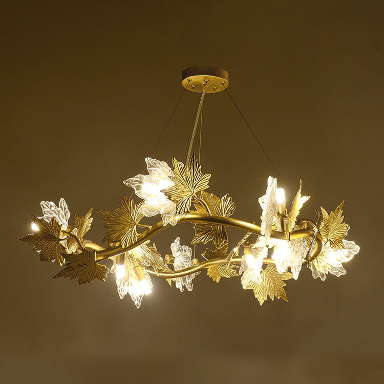 Lampadario Moderno LEAFORA Eleganza, 6xE14, Diametro 50cm, Oro, Altezza Regolabile, Lampadari Moderni in Metallo e Cristallo Titolo predefinito Alessandro Design