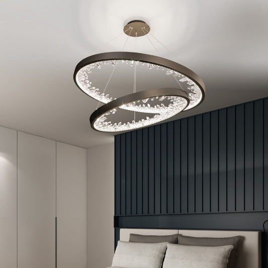 Lampadario LED a Sospensione con telecomando, Cristalli K9, 73W, 2 Cerchi, 60 cm, Luce Fredda/Calda/Neutra, Dimmerabile, Nero, Altezza Regolabile Lampadari Moderni Titolo predefinito Alessandro Design