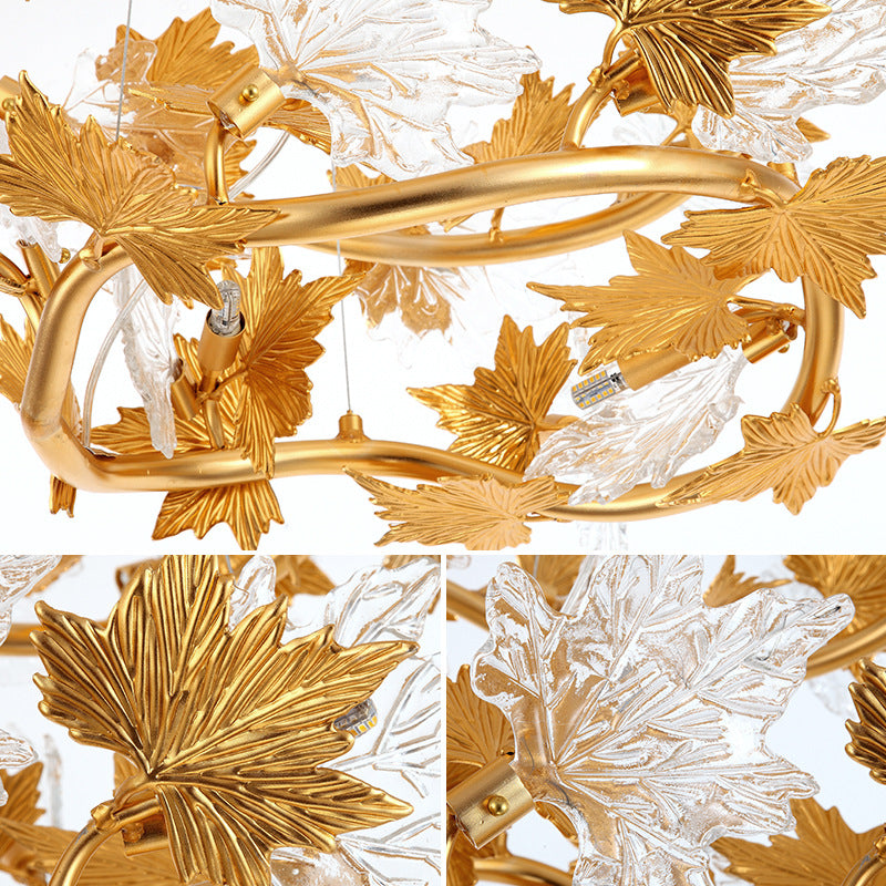 Lampadario Moderno LEAFORA Eleganza, 6xE14, Diametro 50cm, Oro, Altezza Regolabile, Lampadari Moderni in Metallo e Cristallo Titolo predefinito Alessandro Design