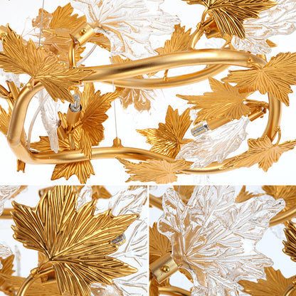 Lampadario Moderno LEAFORA Eleganza, 6xE14, Diametro 50cm, Oro, Altezza Regolabile, Lampadari Moderni in Metallo e Cristallo Titolo predefinito Alessandro Design
