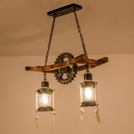 Lampadario Vintage con Corda LV590/2BK, 2xE27 Lampadari Vintage in Legno Scuro Titolo predefinito Alessandro Design
