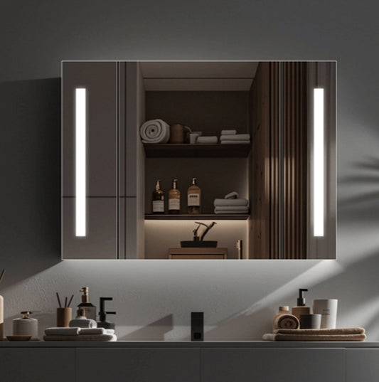 Specchio LED con Contenitore AXEN 100x70 cm Striscia Verticale Bianca e Sensore Touch Specchi Armadietti Titolo predefinito Alessandro Design