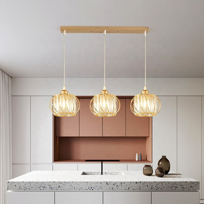 Lampadario Classico Moderno, Sospeso, Monica, 3 X E27, Oro, Metallo e Vetro, Altezza Regolabile Lampadari Classici Titolo predefinito Alessandro Design