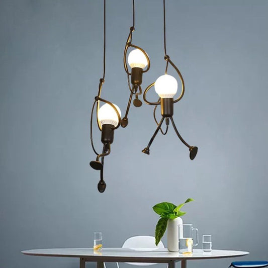 Lampadario MODERNO, Tipo Pendolo, FANTASIA, Figurina, 3xE27, Altezza Regolabile, Lampadari Industriali Neri Titolo predefinito Alessandro Design