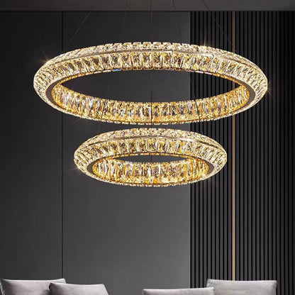 Lampadario LED con telecomando, LLC132/300GD, cristallo e metallo, 37W, 2 cerchi, dimmerabile, 3000K/4000K/6000K, Illuminazione di lusso Lampadari LED con telecomando Titolo predefinito Alessandro Design