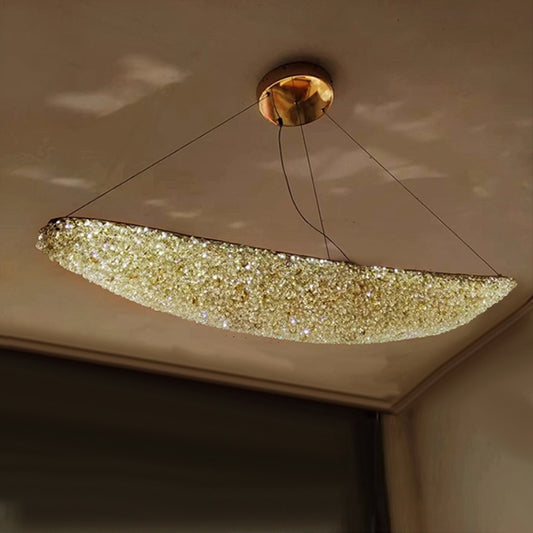 Lampadario Moderno con Cristallo, Telecomando, PRAGA, 31W, Luce Calda/Neutra/Fredda, Lunghezza 80 cm, Oro, Altezza Regolabile Lampadario LED con Telecomando Titolo predefinito Alessandro Design
