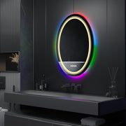 Specchio LED Rotondo, 70 cm, Celeste MotionGlow Marcello, Luce RGB, Altoparlante Bluetooth, Sistema Antiappannamento, Orologio e Termometro, Dimmerabile 70X70BTRGB Marcello Specchi Titolo predefinito Alessandro Design