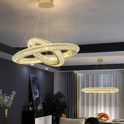 Lampadario LED con telecomando, LLC132/300GD, cristallo e metallo, 37W, 2 cerchi, dimmerabile, 3000K/4000K/6000K, Illuminazione di lusso Lampadari LED con telecomando Titolo predefinito Alessandro Design