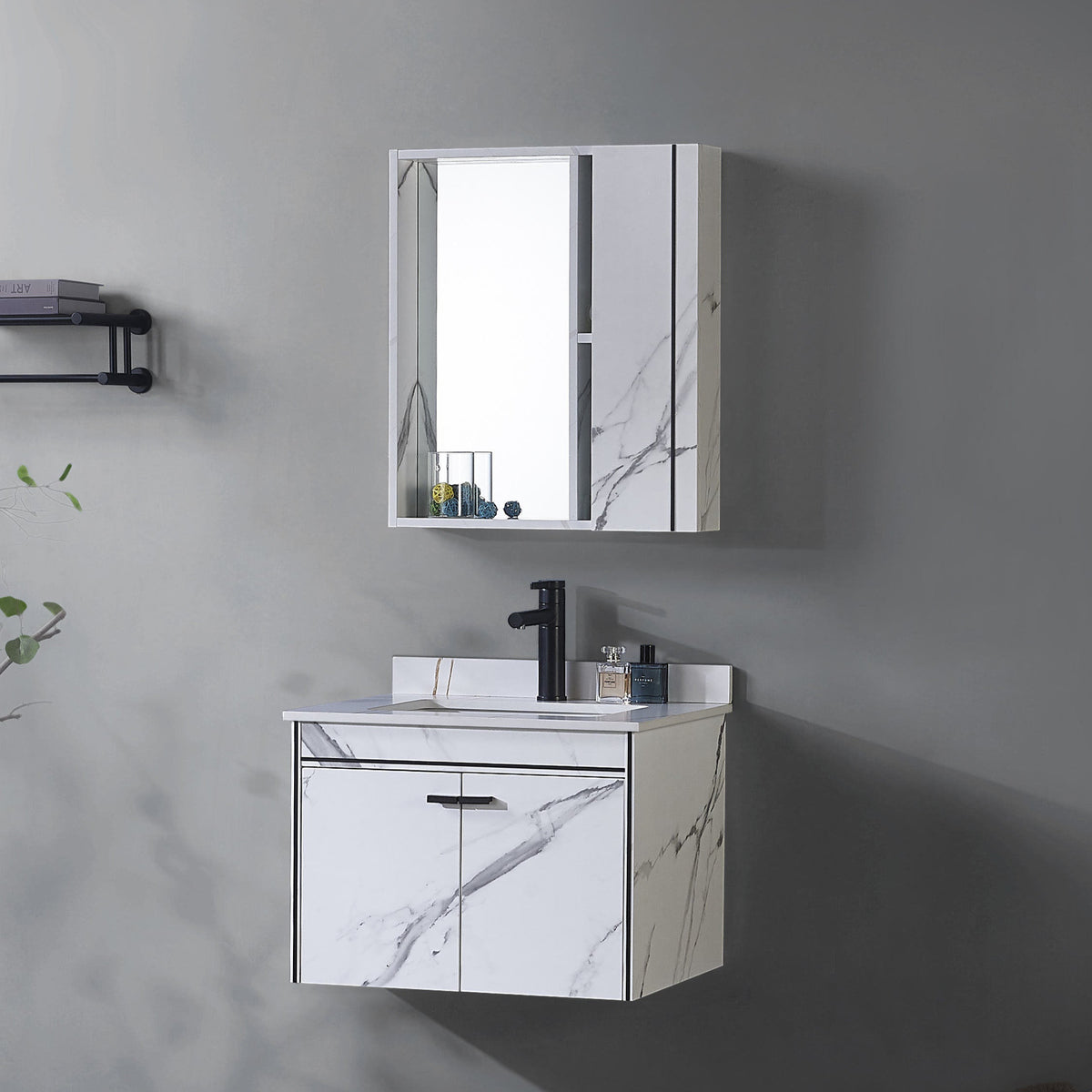 Set Mobili da Bagno CORFU, 60x48 cm, 2 Pezzi, Mobili da Bagno in Bianco e Nero Titolo predefinito Alessandro Design