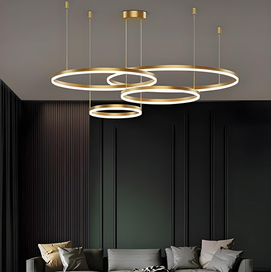 Lampadario LED a Sospensione con Telecomando LT813/4GD 139W, 4 Cerchi, Luce Fredda/Calda/Neutra, Dimmerabile, Oro, Lampadario LED con Telecomando Regolabile in Altezza Titolo predefinito Alessandro Design