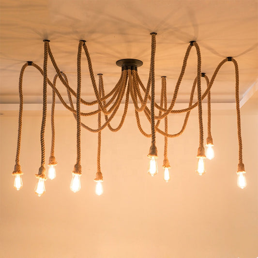 Lampadario Vintage LV120/10BK, 10xE27, Rustico, Corda e Metallo, 2x100cm, Supporto Nero Lampadari Vintage Titolo predefinito Alessandro Design