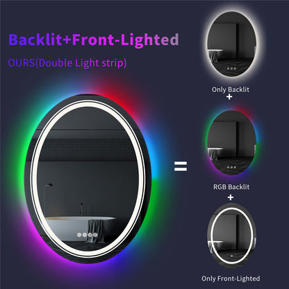 Specchio LED Rotondo, 70 cm, Celeste MotionGlow Marcello, Luce RGB, Altoparlante Bluetooth, Sistema Antiappannamento, Orologio e Termometro, Dimmerabile 70X70BTRGB Marcello Specchi Titolo predefinito Alessandro Design
