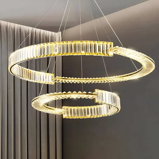 Lampadario LED in cristallo a sospensione PRISM REGAL 117W, 2 Cerchi, Luce Fredda/Calda/Neutra, Dimmerabile, Dorato, Lampadari LED in Cristallo Regolabili in Altezza Titolo predefinito Alessandro Design