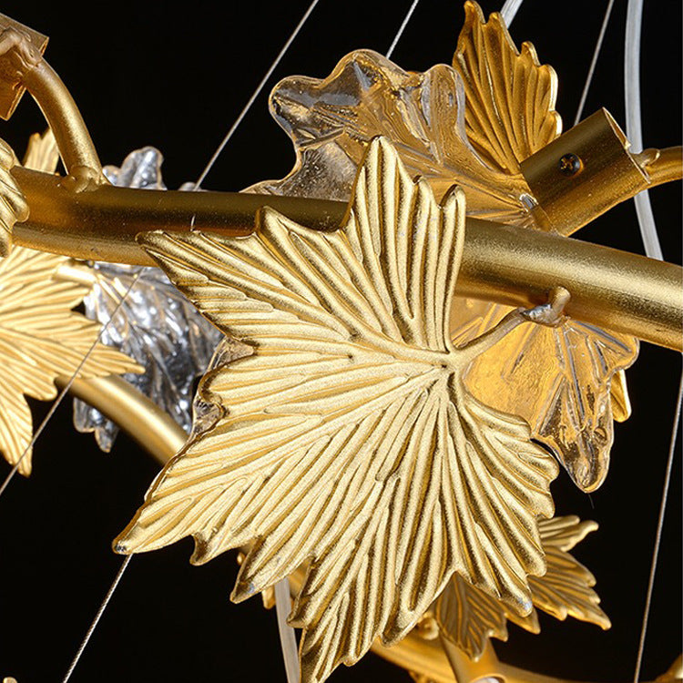 Lampadario Moderno LEAFORA Eleganza, 6xE14, Diametro 50cm, Oro, Altezza Regolabile, Lampadari Moderni in Metallo e Cristallo Titolo predefinito Alessandro Design