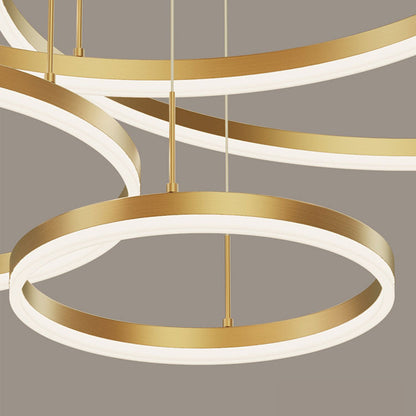 Lustra LED suspendata cu telecomanda PERU 150W, 3 Cercuri, lumina Rece/Calda/Neutra, Dimabila, Auriu Lucios, Inaltime Reglabila Lustre Moderne Default Title Alessandro Design