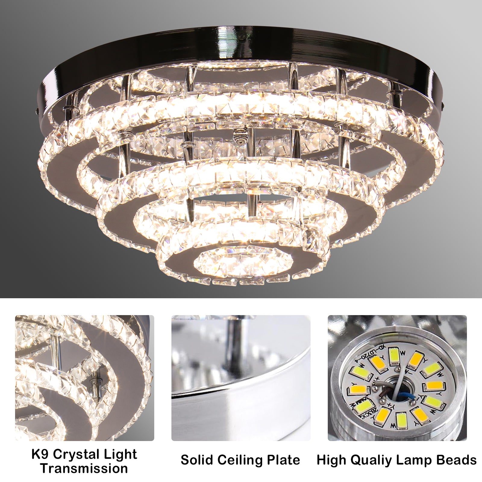 Lampadario LED in cristallo con telecomando LLC151/500CH, 64W, 3 elementi, luce fredda/calda/neutra, dimmerabile, Lampadari LED con telecomando in cromo lucido Titolo predefinito Alessandro Design