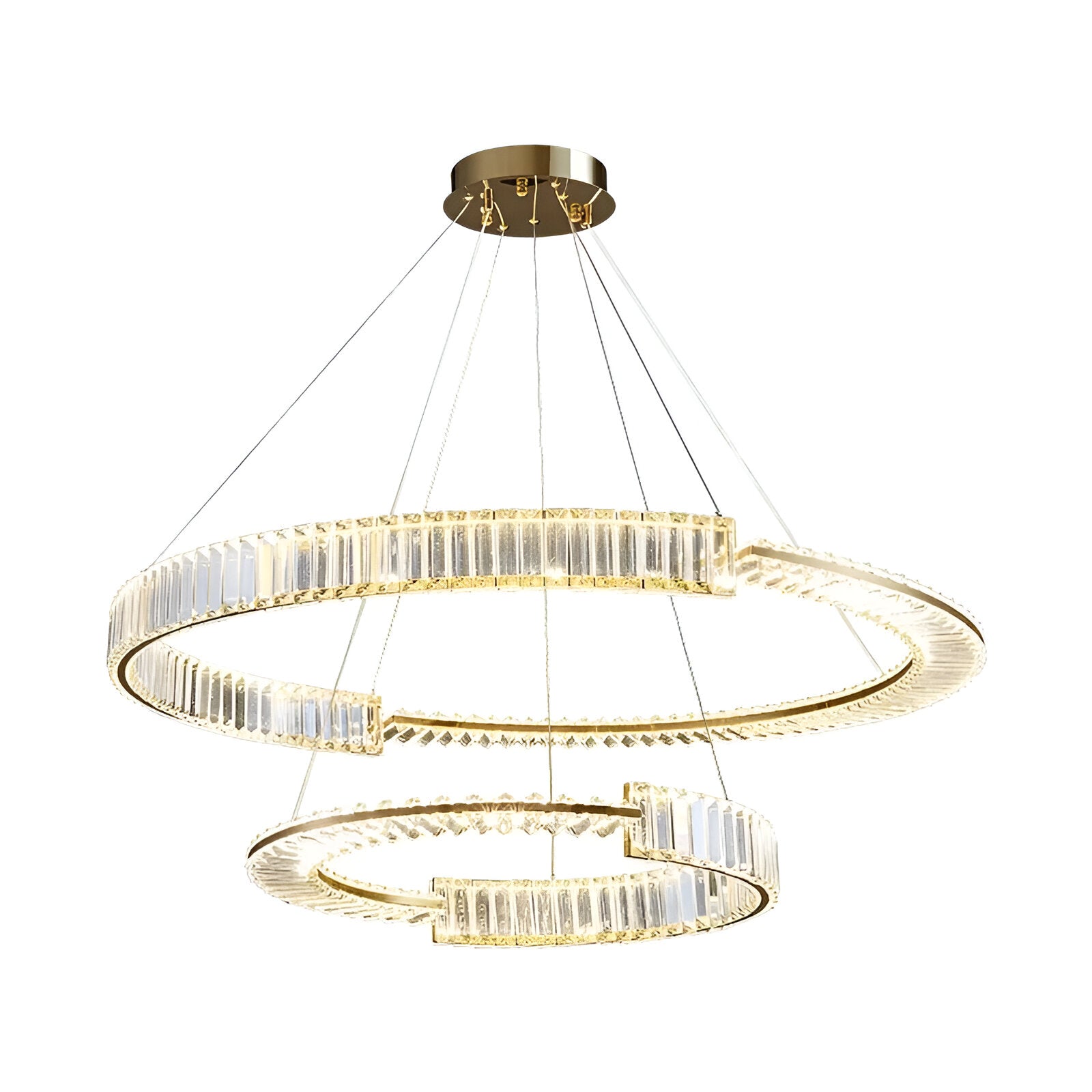 Lustra LED suspendata cu cristal PRISM REGAL 117W, 2 Cercuri, lumina Rece/Calda/Neutra, Dimabila, Auriu, Inaltime Reglabila Lustre LED Cristal Default Title Alessandro Design