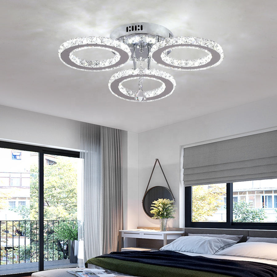 Lustra LED cu telecomanda si cristal ALANUBIS 40W, 3 Cercuri, lumina Rece/Calda/Neutra, Dimabila, Crom Lucios Lustre LED Cristal Default Title Alessandro Design