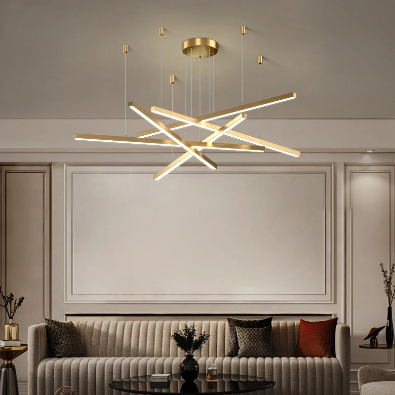 Lampadario LED a sospensione con telecomando GINEVRA 63W, 5 Elementi, Luce Fredda/Calda/Neutra, Lampadari LED Oro con telecomando Titolo predefinito Alessandro Design