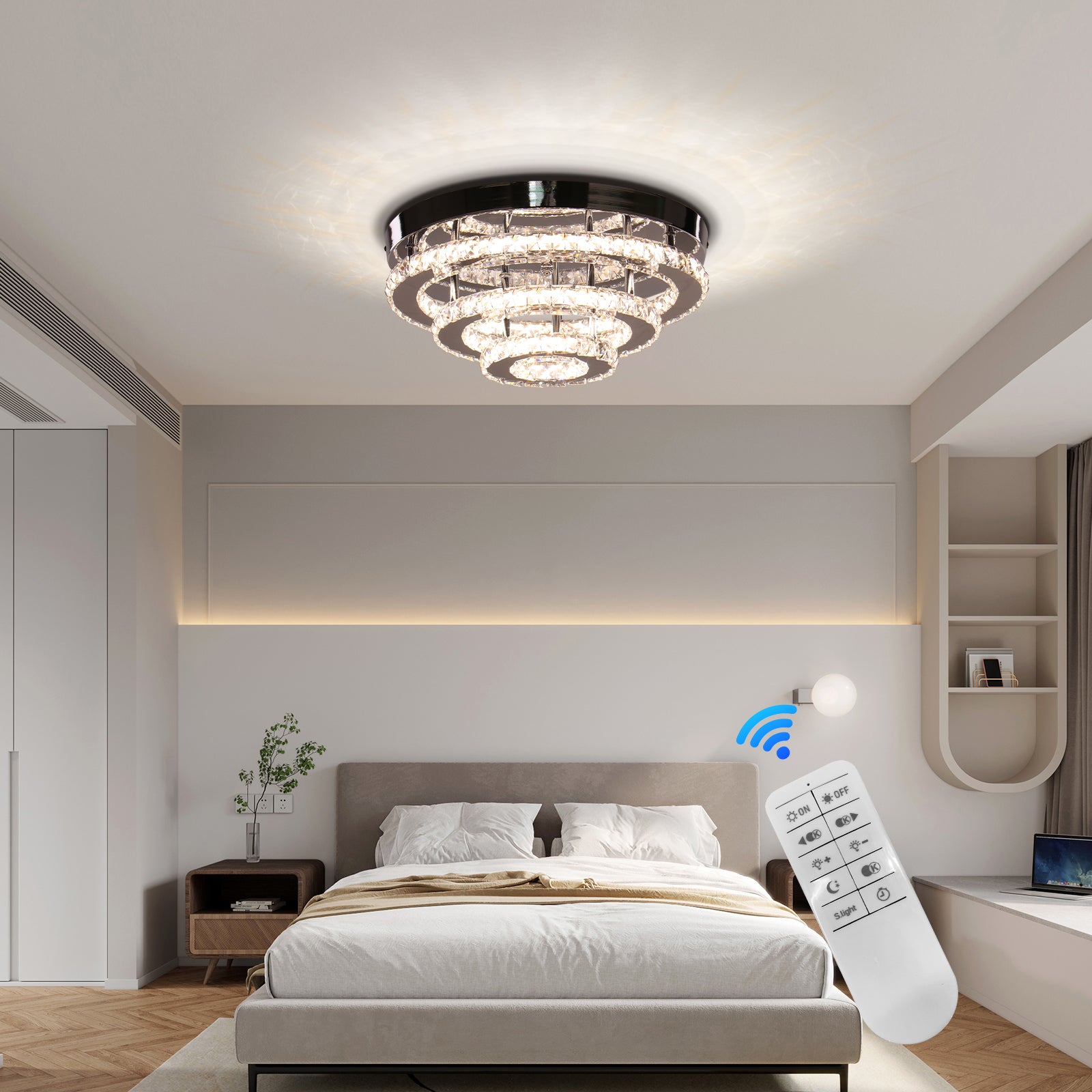 Lampadario LED in cristallo con telecomando LLC151/500CH, 64W, 3 elementi, luce fredda/calda/neutra, dimmerabile, Lampadari LED con telecomando in cromo lucido Titolo predefinito Alessandro Design