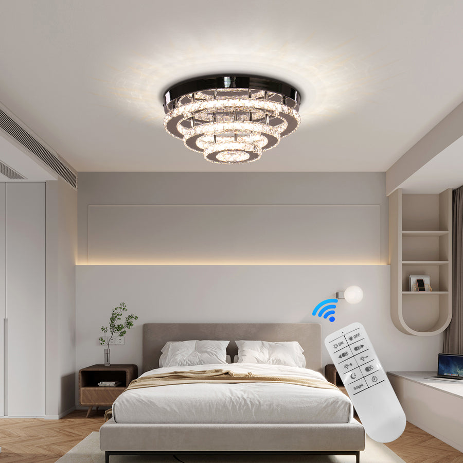 Lampadario LED in cristallo con telecomando LLC151/500CH, 64W, 3 elementi, luce fredda/calda/neutra, dimmerabile, Lampadari LED con telecomando in cromo lucido Titolo predefinito Alessandro Design