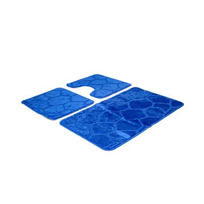 Set 3 Tappetini Bagno, 50x40 cm, Blu, Antiscivolo
