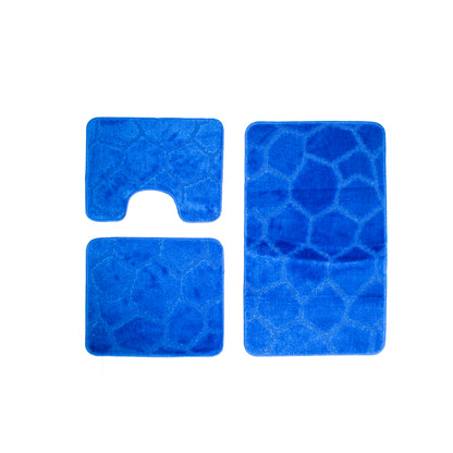 Set 3 Tappetini Bagno, 50x40 cm, Blu, Antiscivolo
