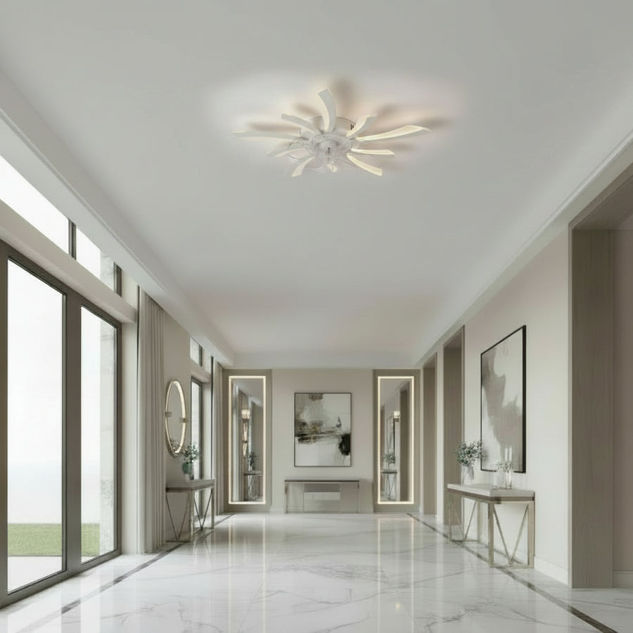 VIRTULA Fan Lampadario LED con Telecomando, 29W, D77cm, Luce Fredda/Neutra/Calda, Metallo e Plastica, Bianco