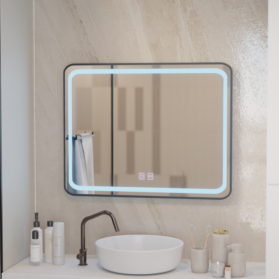 Specchio rettangolare a LED 80x60 cm – Sistema EDGE Touch Demister, Specchi con cornice nera Korman E Titolo predefinito Alessandro Design