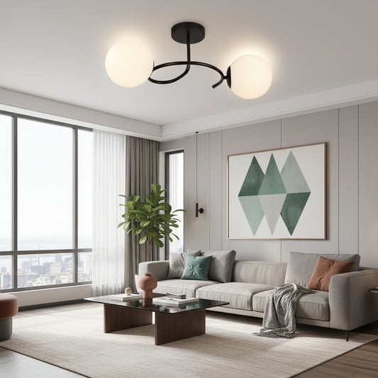Lampadario a LED e cristallo ORBIT, 55cm, 2xE27, Globi, Nero