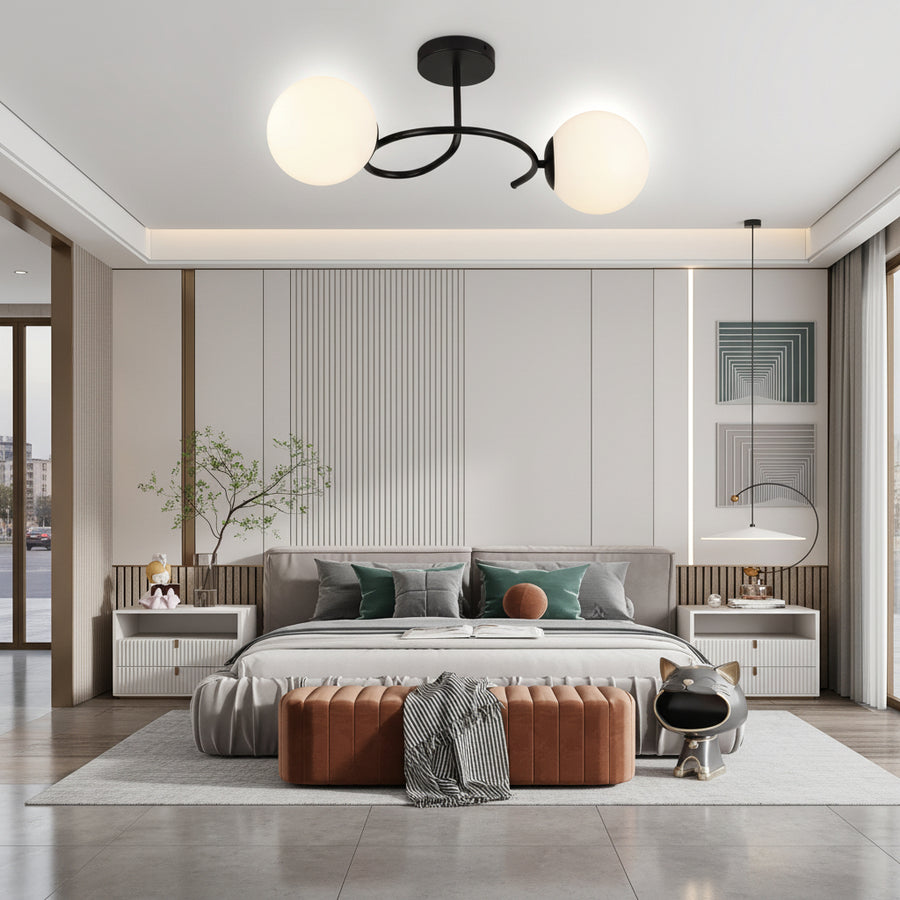Lampadario a LED e cristallo ORBIT, 55cm, 2xE27, Globi, Nero