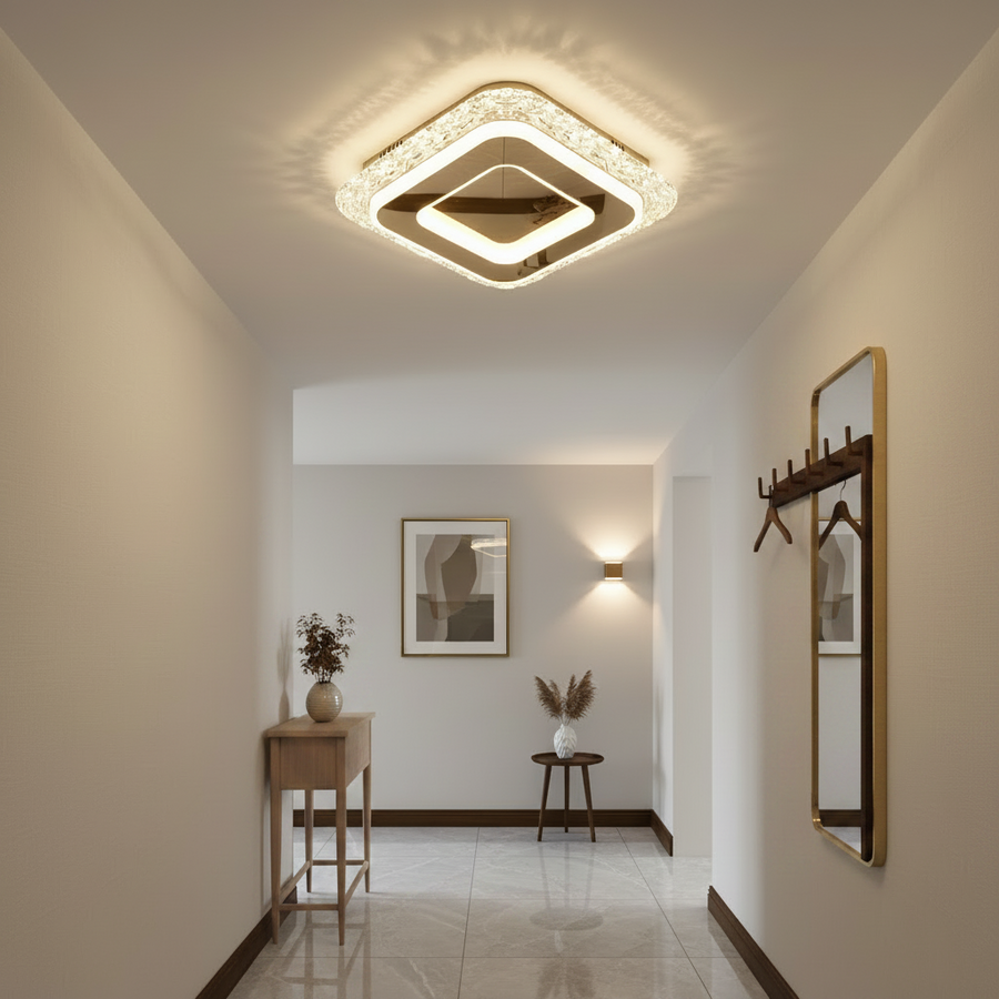 Lampadario LED AGOL Petito, 29W, dimensioni 20x20cm, luce calda/neutra/fredda, oro, metallo e acrilico