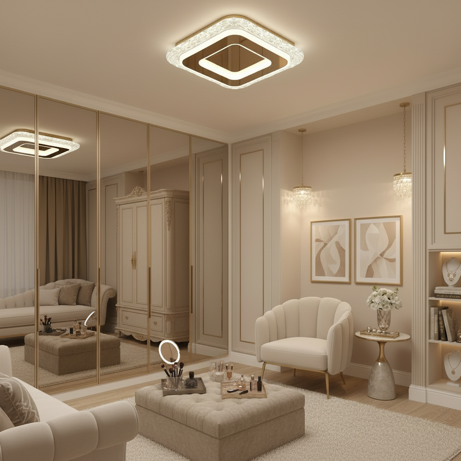 Lampadario LED AGOL Petito, 29W, dimensioni 20x20cm, luce calda/neutra/fredda, oro, metallo e acrilico
