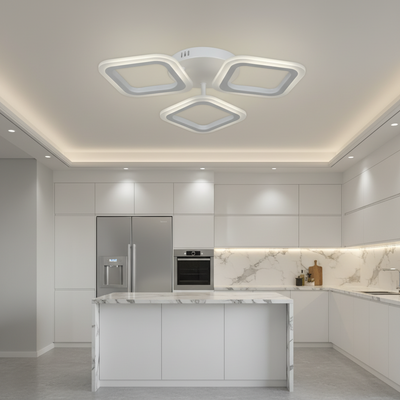 Lampadario LED ERIKA 20W, 3 Quadrati, Luce Calda/Neutra/Fredda, Bianco, Metallo e Acrilico