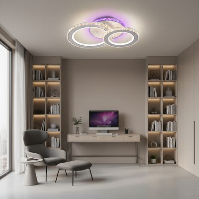 Lampadario LED con telecomando e cristallo NOVA ROTONDA RGB 42W, 2 Cerchi, Luce Fredda/Calda/Neutra, Dimmerabile, Bianco