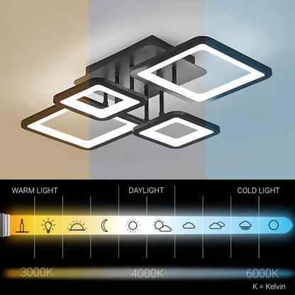 Lampadario LED con telecomando ELLA 67W, 4 Quadrati, Luce Fredda/Calda/Neutra, Dimmerabile, Nero Lampadari LED con Telecomando Titolo predefinito Alessandro Design