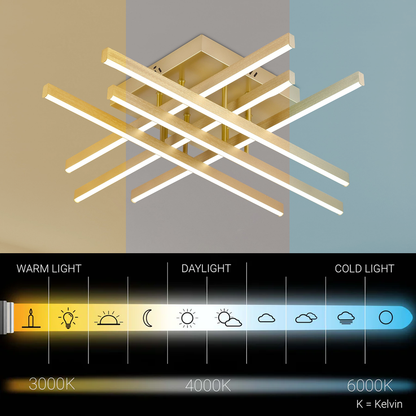 Lampadario LED con Telecomando LINEX, 81W, Luce 3000K/4000K/6000K, Dimmerabile, Oro Lampadari LED con Telecomando Titolo predefinito Alessandro Design