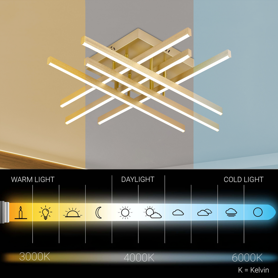 Lampadario LED con Telecomando LINEX, 108W, Luce 3000K/4000K/6000K, Dimmerabile, Oro Lampadari LED con Telecomando Titolo predefinito Alessandro Design