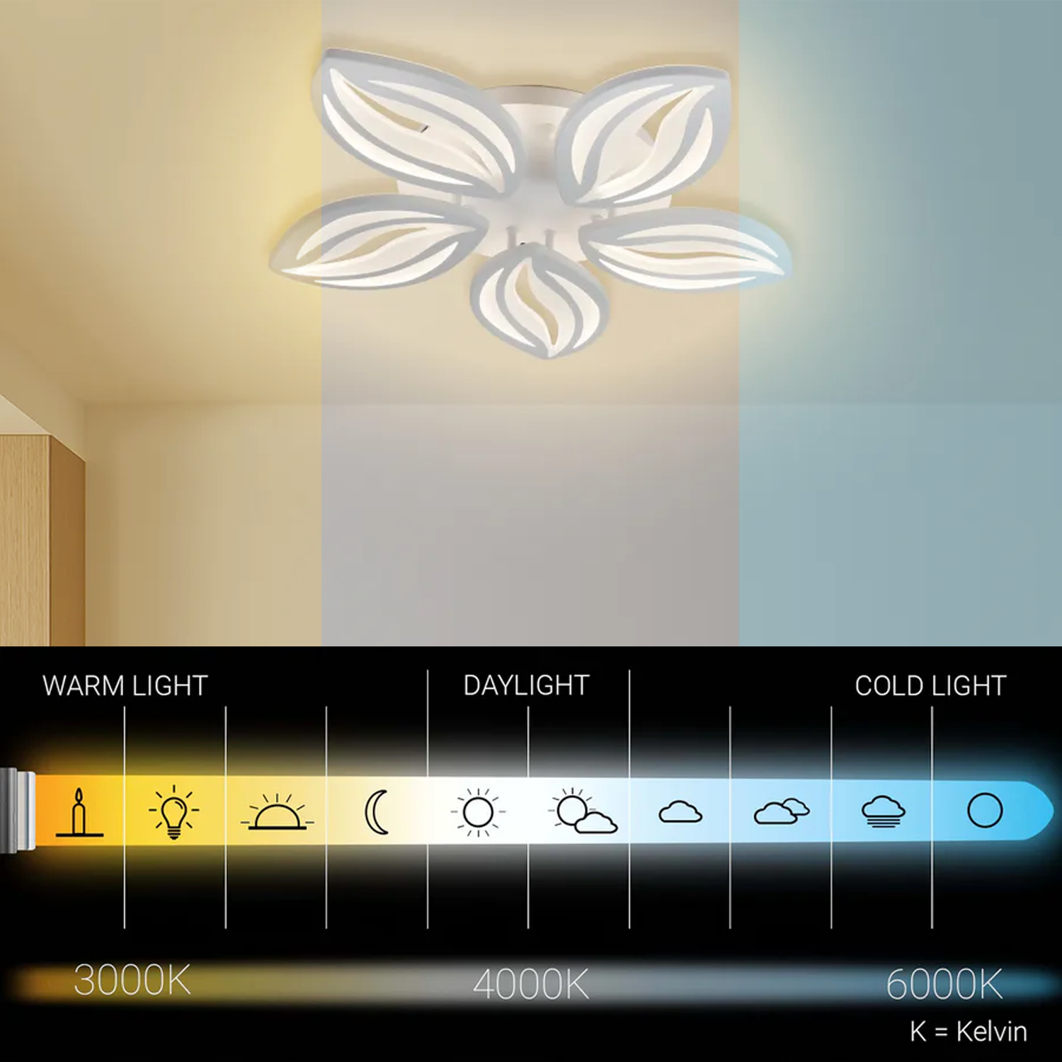 Lampadario a LED con telecomando ORCHID 66W, 5 Petali, Luce Fredda/Calda/Neutra, Dimmerabile, Lampadario a LED Bianco con telecomando Titolo predefinito Alessandro Design