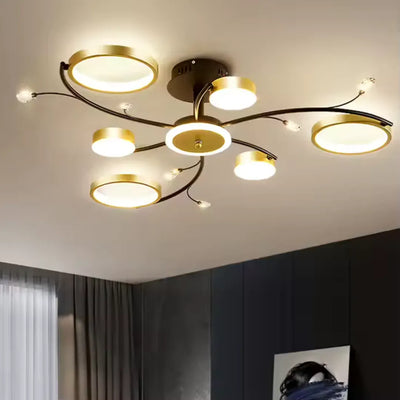 KARINA Lampadario LED con Telecomando, 31W, 6 Elementi, Luce Calda/Fredda/Neutra, Dimmerabile, Oro