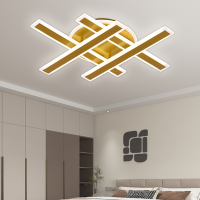 Lustra LED cu Telecomanda ZYRON Magno , 79W, 46x5.5x7.5, IP20, Lumina Rece/Calda/Neutra, Dimabila, Auriu, Metal, Plexiglas