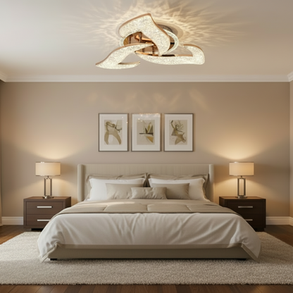 Lampadario LED HALESA Elegance con telecomando e cristallo, 44W, 3 sorgenti, Luce Fredda/Calda/Neutra, Dimmerabile, Oro