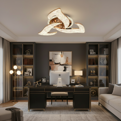 Lampadario LED HALESA Elegance con telecomando e cristallo, 44W, 3 sorgenti, Luce Fredda/Calda/Neutra, Dimmerabile, Oro
