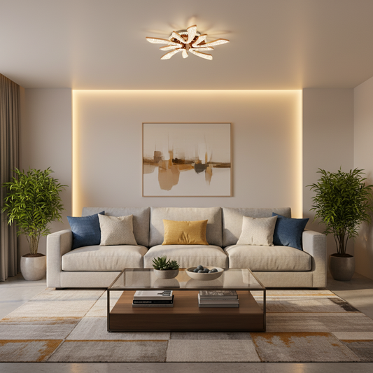 Lampadario LED CHARM Magno con telecomando e cristallo, 68W, Ø59cm, 5 Sorgenti, Luce Fredda/Calda/Neutra, Dimmerabile, Oro